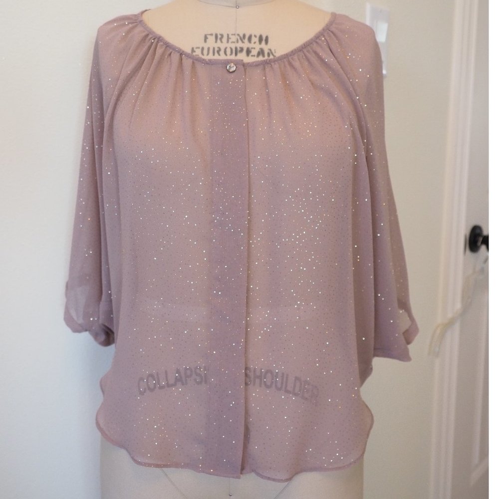 Jennifer Lopez, mauve blouse with gold metallic dots, size S